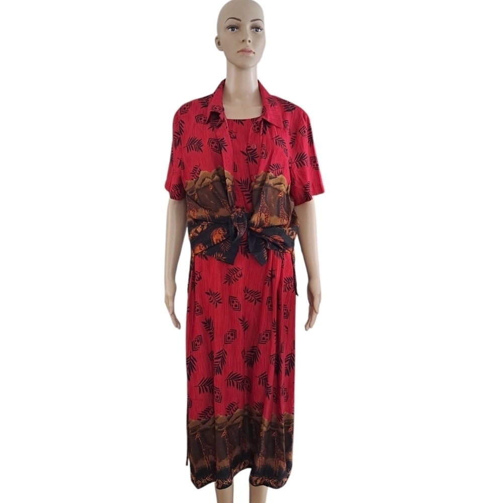Tradition 2 Pc vintage safari print dress and short-sleeved shirt set Jungle Set - Picture 7 of 16